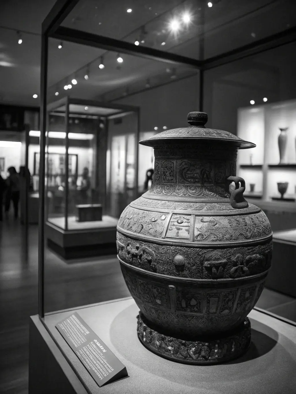A photograph of a newly acquired artifact displayed in a glass case at the Musée de la Haute Auvergne, highlighting its historical significance.
